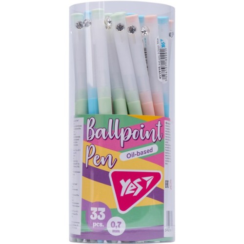 Ручка кулькова Yes Crystal автоматична 0,7 мм синя (411910)