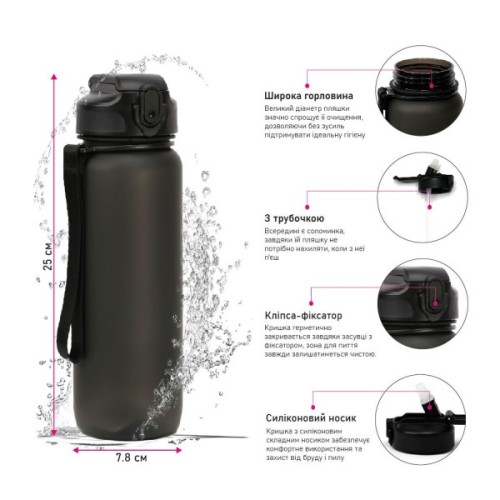 Пляшка для води Line Art Grassa 800 мл чорний (60014318LA-01)