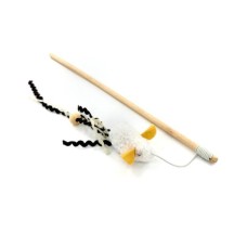 Іграшка для котів Hippie Pet Вудка з мишкою біла 40 см (HIPCW2303009B)