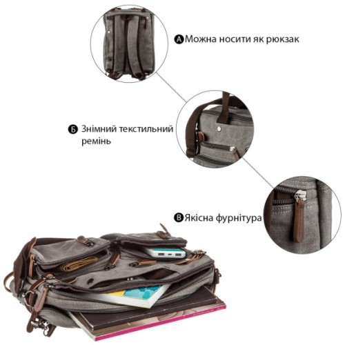 Сумка Vintage Трансофрмер текстильна Сіра (20145)