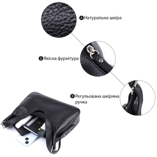 Сумка Shvigel З зернистої натуральної шкіри Чорна (22833)