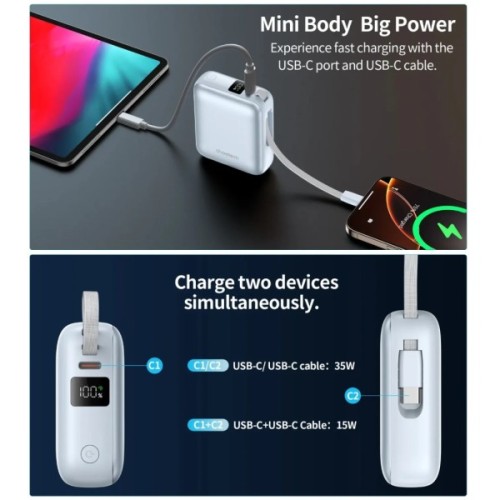 Батарея універсальна Choetech 10000mAh, 35W, PD/3.0, LED Display, buid-in type-C cabel, Blue (B832-LBE)