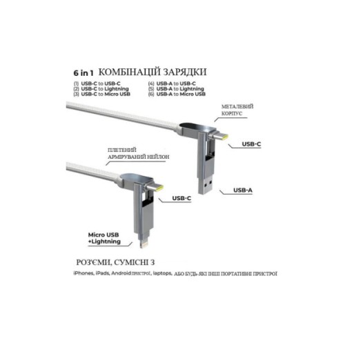 Дата кабель 6in1 inCharge XL 3.0m white Rolling Square (XLL02R)