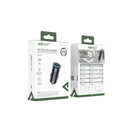 Зарядний пристрій Acefast 1xUSB-C + 1xUSB 95W car adapter B16 black (6974316284970)