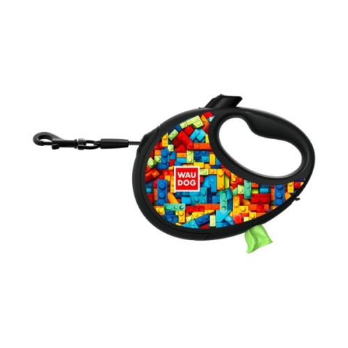 Повідець для собак WAUDOG R-leash з контейнером для пакетів "Блоки", світловідбивна стрічка, L (257-4056)