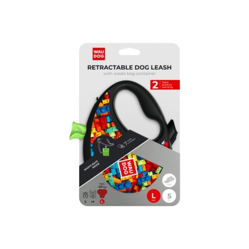 Повідець для собак WAUDOG R-leash з контейнером для пакетів "Блоки", світловідбивна стрічка, L (257-4056)