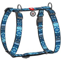 Шлея для собак WAUDOG Nylon з QR паспортом анатомічна H-подібна "Етно синій" L (5586)