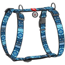 Шлея для собак WAUDOG Nylon з QR паспортом анатомічна H-подібна "Етно синій" L (5586)