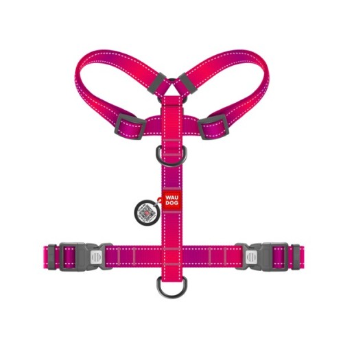Шлея для собак WAUDOG Nylon Mono H-подібна з QR паспортом, світловідбивна, S рожева (54567)