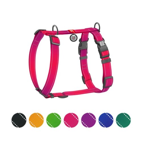 Шлея для собак WAUDOG Nylon Mono H-подібна з QR паспортом, світловідбивна, S рожева (54567)