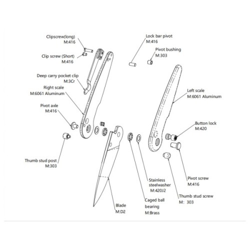 Ніж Hightron Birdidi, D2, алюміній, чорний, сатиновий клинок (HK06BLKS)