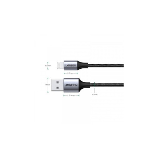 Дата кабель USB 2.0 AM to Lightning 1.0m 2.4A US199 black Ugreen (60156)