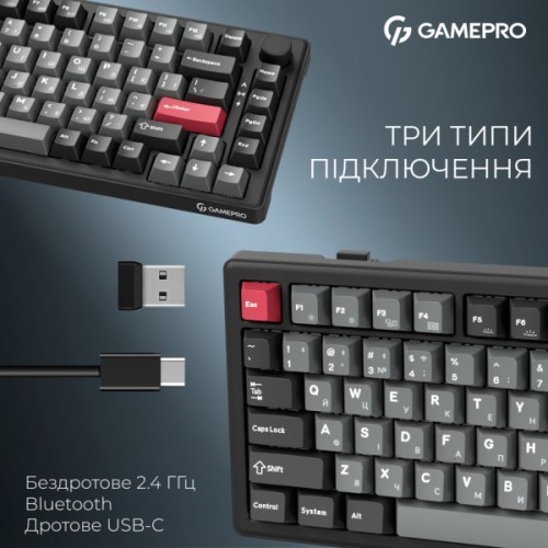 Клавіатура GamePro Asgard Yord Wireless/Bluetooth/USB UA Black (MK266BK)