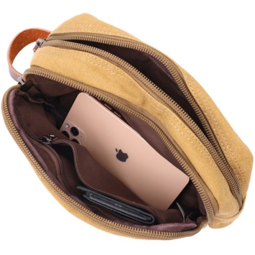 Сумка Vintage На два відділення з текстилю Пісочна (22232)