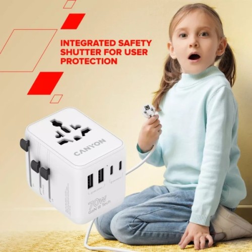 Зарядний пристрій Canyon OnTour 70 3xUSB-C + 2xUSB-A EU/UK/US/AUS 70W White (CNS-TA70W1006W)