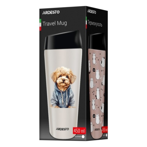 Термокружка Ardesto Coffee Time Maltipoo 450мл, нержавіюча сталь, бежевий (AR2645MP)