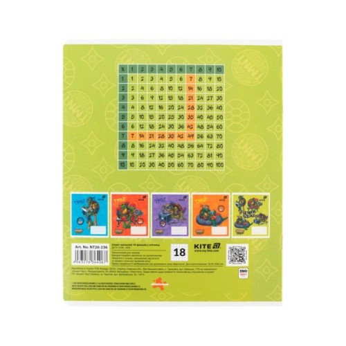 Зошит Kite Ninjia Turtles, 18 аркушів, клітинка (NT26-236)