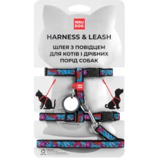 Шлея для котів WAUDOG Nylon з QR-паспортом "Літо" з повідцем XS (5482)