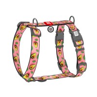 Шлея для собак WAUDOG Nylon анатомічна H-подібна з QR-паспортом "Авокадо на рожевому" пластиковий фастекс, XL (347-4051)