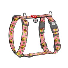 Шлея для собак WAUDOG Nylon анатомічна H-подібна з QR-паспортом "Авокадо на рожевому" пластиковий фастекс, XL (347-4051)