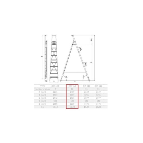 Драбина ELKOP cтремянка 10сх. верхя сходинка-2,4м (JHR 610)