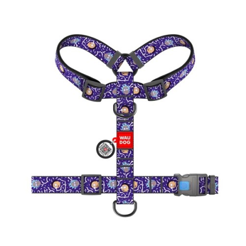 Шлея для собак WAUDOG Nylon анатомічна H-подібна з QR-паспортом "Рік та Морті 2" пластиковий фастекс, XL (323-0281)