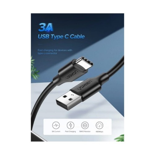 Дата кабель USB 2.0 AM to USB-C 0.5m 3.0A (18W) Nickel Plating US287 Black Ugreen (60115)