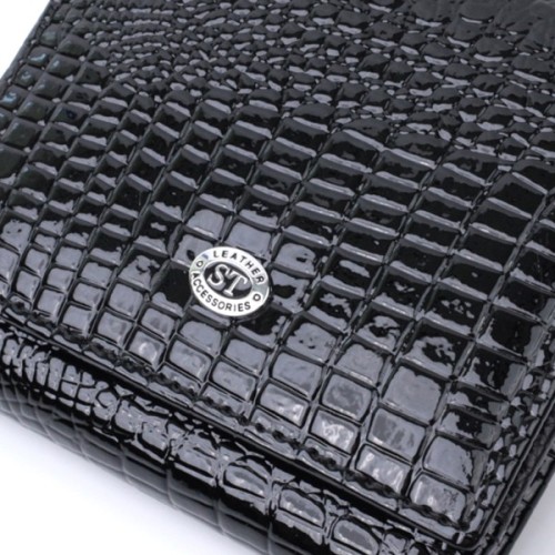 Гаманець ST Leather З натуральної лакованої шкіри Чорний (22688)