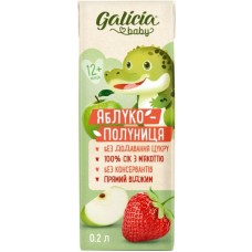 Сік дитячий Galicia Baby яблучно-полуничний з м’якоттю натуральний 200 мл (4820209564280)