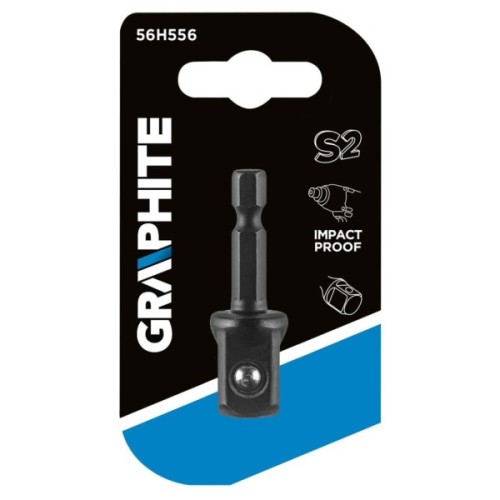 Адаптер для інструменту Graphite ударний, перехідник, 1/4"- Hex 1/2" Square, сталь S2 (56H556)