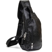 Сумка Vintage Через плече на два відділення шкірзам Чорна (20559)