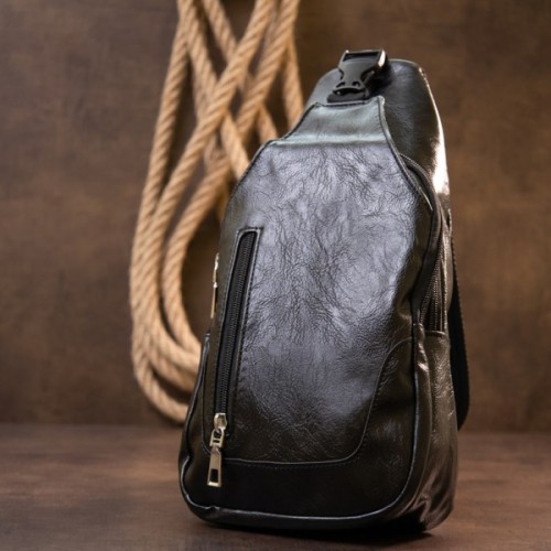 Сумка Vintage Через плече на два відділення шкірзам Чорна (20559)