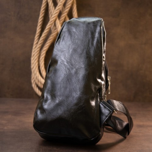 Сумка Vintage Через плече на два відділення шкірзам Чорна (20559)