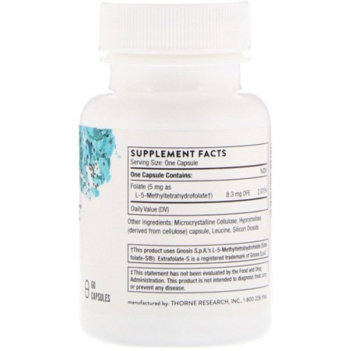 Вітамін Thorne Research Фолат, 5-МТГФ, 5-MTHF, 5 мг, 60 капсул (THR-13201)