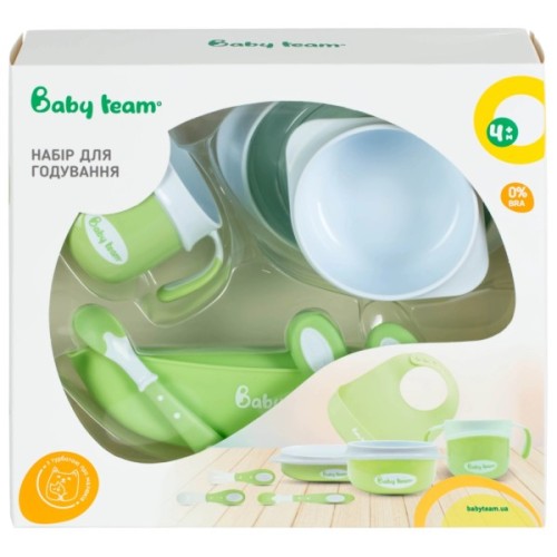Набір дитячого посуду Baby Team 7 ед. біло-зелений (6090_зелений)