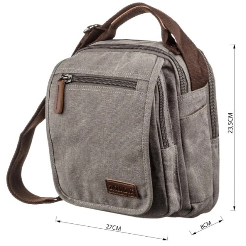 Сумка Vintage Текстильна чоловіча на два відділення Сіра (20198)