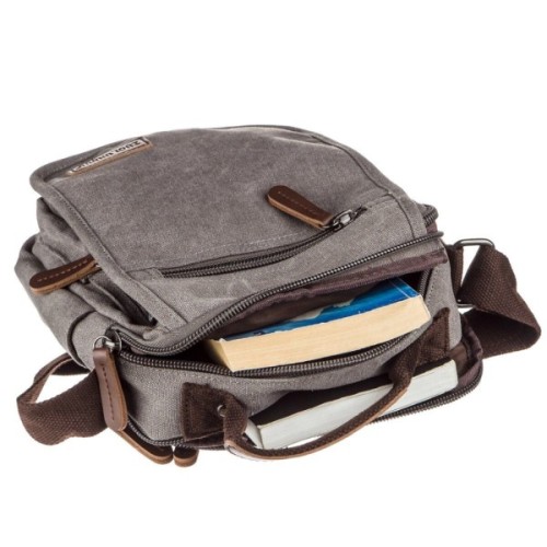 Сумка Vintage Текстильна чоловіча на два відділення Сіра (20198)