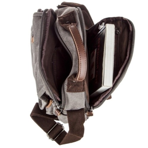 Сумка Vintage Текстильна чоловіча на два відділення Сіра (20198)