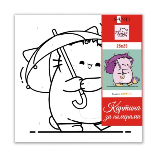 Картина по номерам Santi Пембе Котик з парасолькою 25х25 см (955658)