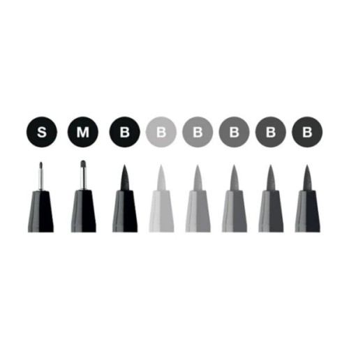 Лайнер Faber-Castell набір капілярних ручок Pitt Artist Pens Manga Basic Set 8 шт. (сірі відтінки + чорний) (23899)
