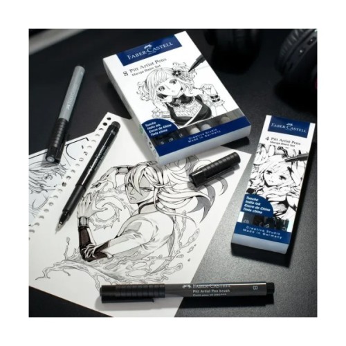 Лайнер Faber-Castell набір капілярних ручок Pitt Artist Pens Manga Basic Set 8 шт. (сірі відтінки + чорний) (23899)