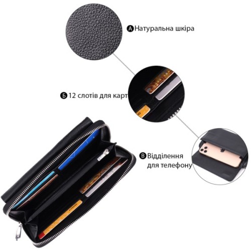 Гаманець ST Leather З натуральної шкіри Чорний (22529)