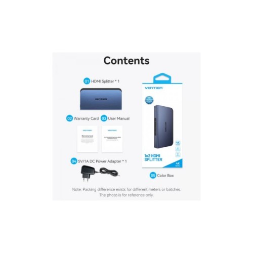 Спліттер Vention HDMI 2.0 UHD 4K 60Hz 3D, HDCP 1in x 2out ports (AKEL0-EU)