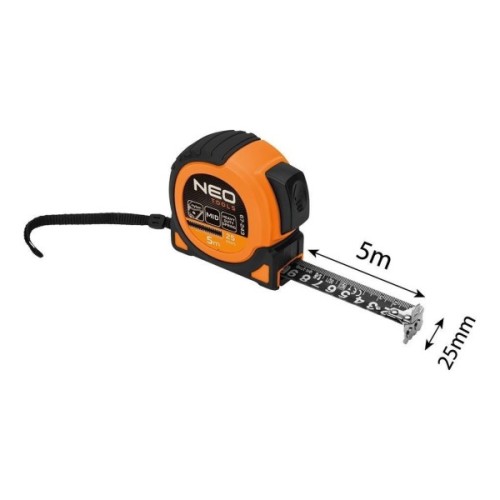 Рулетка Neo Tools Super Black, 5мx25мм, з фіксатором змотування, магніт (67-243)