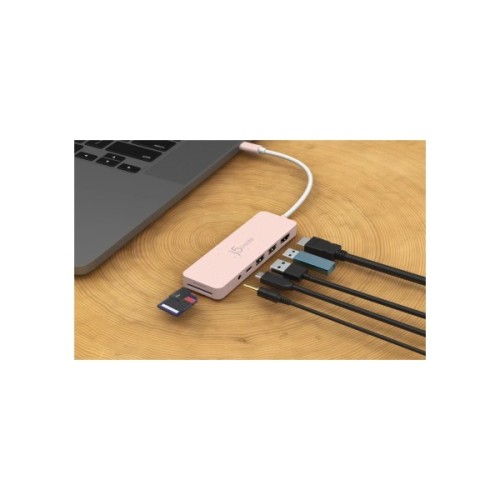 Концентратор J5create USB-C 6-in-1 2xUSB 3.2 + USB-C PD + HDMI 4K + SD/TF + 3.5mm rose (JCD373ER-N)