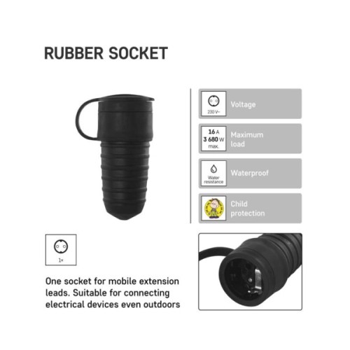 Колодка для подовжувача EMOS IP44 чорна шуко (P0049)