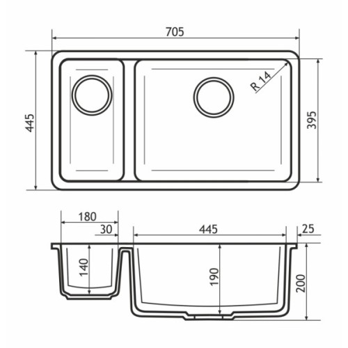 Мийка кухонна GRANADO Under top DOUBLE white (gr3405)