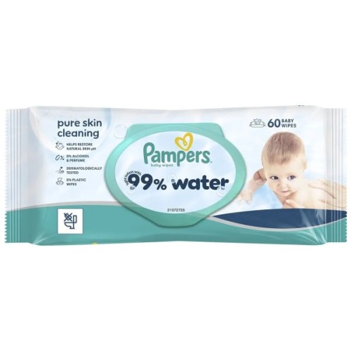 Дитячі вологі серветки Pampers 99 Water, 60 шт (8006530116558)