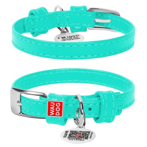 Нашийник для тварин WAUDOG Glamour з QR паспортом без прикрас XS Ш 9 мм ментоловий (320013)