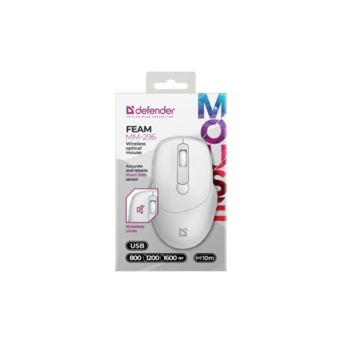 Мишка Defender Feam MM-296 Wireless White (52297)
